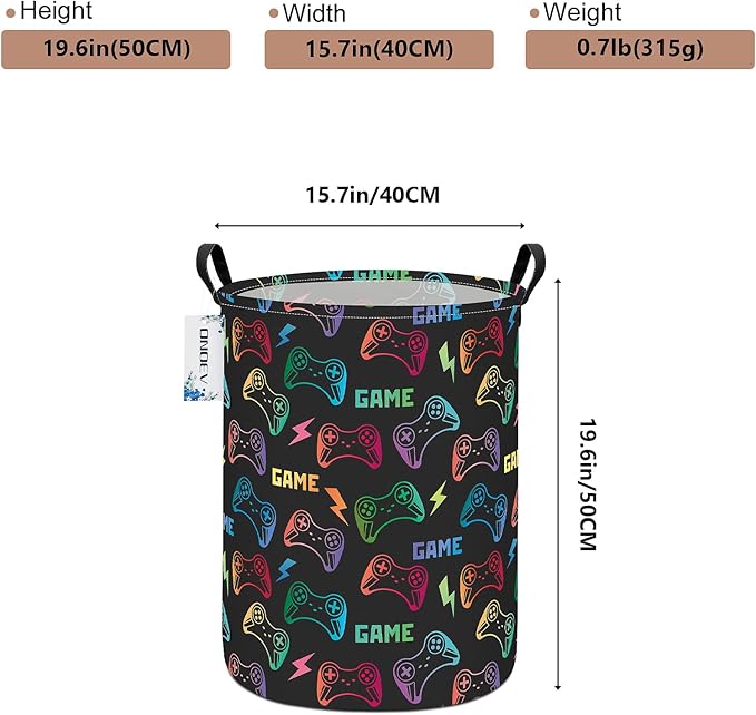 Round Foldable Handle Storage Basket toys Organization Bin Versatile Clothes Container Boys and Girls Gift Hamper (GAME)