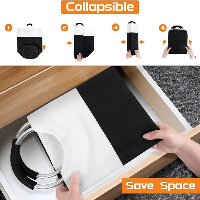 BlissTotes Laundry Basket, Laundry Hamper, Collapsible Laundry Baskets, Dirty Clothes Hamper, Waterproof Laundry Basket with Foam Protected Aluminum Handles for College Dorm, Family 115L (Black)
