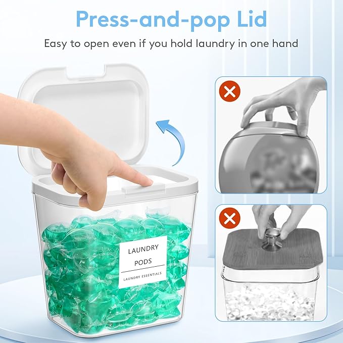 Lifewit 3 Pcs Laundry Pods Container with Pop-up Lid, Detergent Dispenser, Dryer Sheet Holder, Laundry Room Organization Storage Jars for Washing Powder, Soap, Scent Booster Beads, 2700 ml/0.72gal