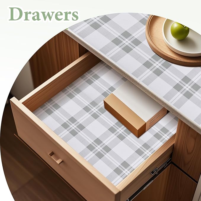 Drawer and Shelf Liner for Kitchen Cabinet: 17 in X 20 Ft Non Slip Waterproof Shelf Paper Non Adhesive Refrigerator Liners Light Grey Lattice Easy Liners for Bathroom
