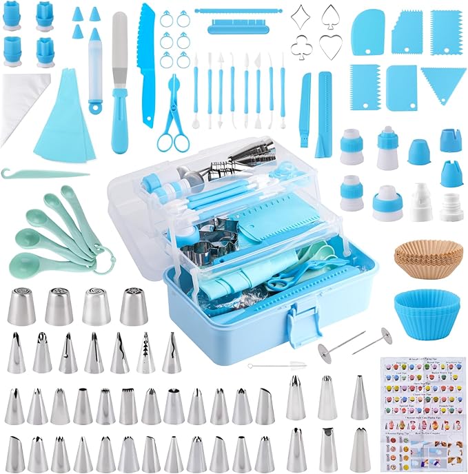 Cake Decorating Kit: Decorating Supplies Tools Kit 238 PCS Baking Accessories Include Spiping Bags and Tips Set, Piping Tips Set, Spatulas, Cake Scraper, 50 Piping Bags, Blue