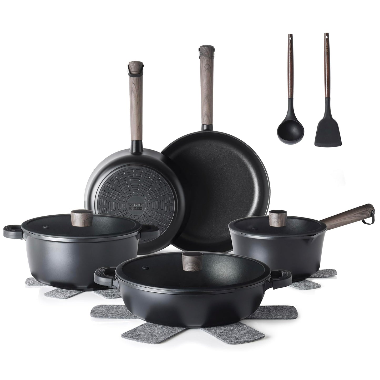 SENSARTE 15Pcs Nonstick Cookware Set, Non-toxic Pots and Pans Set