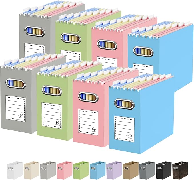 Oterri Cardboard File Organizer Box for Hanging File Folders Letter Size,File Box for Computer Desk,File Cabinet,Working Home,Office,Classroom (Colorblock, Letter Size - 8 Packs)