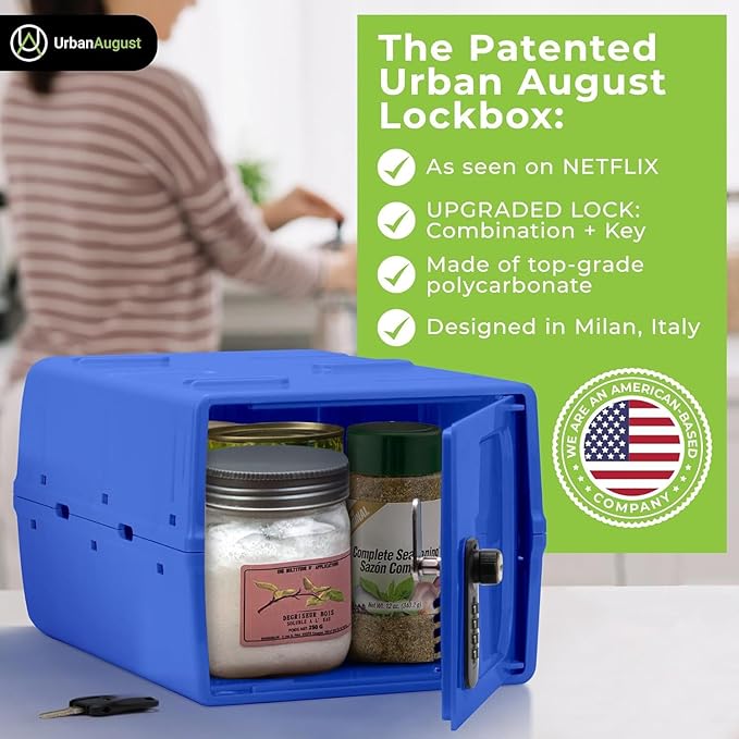 Urban August Dual Combination & Keyed Lockbox - Lockable Box for Everyday Use - Multi-Purpose lock for Home & Office Safety - Made of Industrial-Grade Plastic - One Size (Blue)