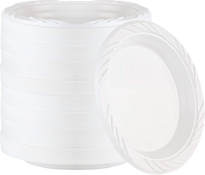 100 Count Disposable 6 Inch White Plastic Dessert Plates