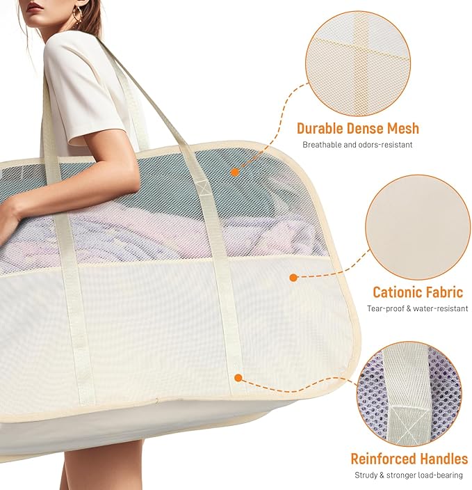 Collapsible Laundry Baskets with Easy Carry Handles, 95L Clothes Hamper for Storage, Foldable Laundry Basket Tear-proof, Large Pop Up Hampers for Laundry, Bedroom, Bathroom, Dorm Beige