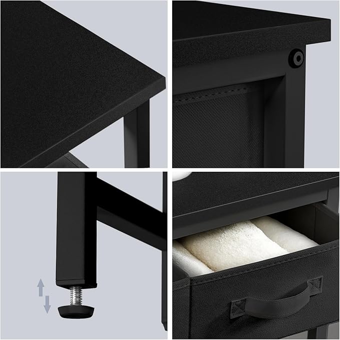 MOHOPE 2-Tier Over The Toilet Storage with 2 Fabric Drawers, Freestanding Above The Toilet Storage Cabinet, Space Saver Metal Over Toilet Bathroom Organizer Shelf for Small Space, Black