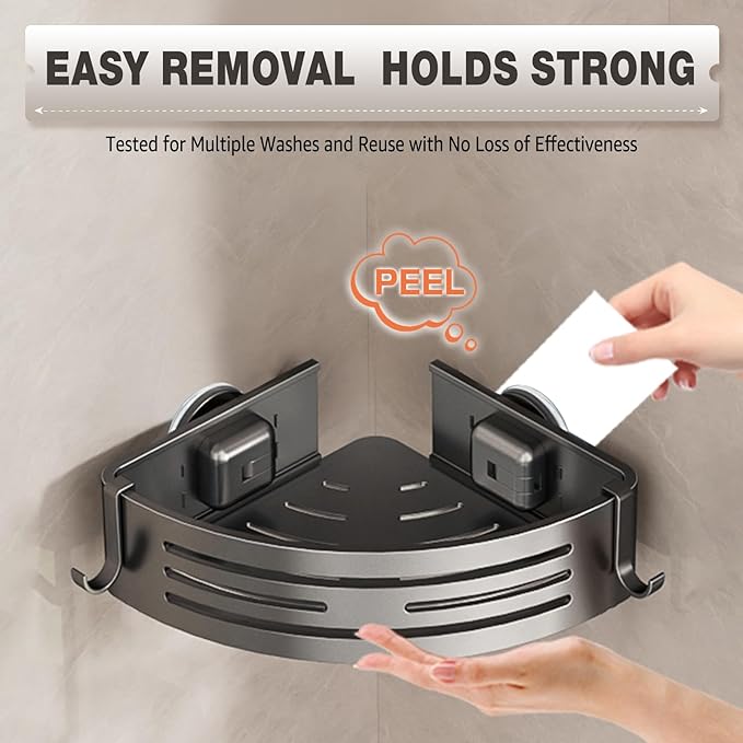 Conworld Corner Shower Caddy Suction Cups, Corner Shower Shelf for Inside Shower, Organizer Suction for Bathrooms Storage, No-Drilling Removable (Aluminum, 2-Pack, Gunmetal Gray)