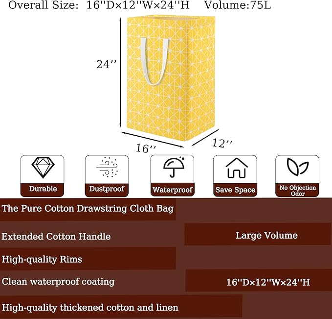 Waterproof Laundry Hamper Collapsible Laundry Basket Leather Handle Laundry Bag Large Clothes Storage Toy Organization for Bathroom Bedroom Laundryroom College Dorms (Nursery Bins Boxes-004)