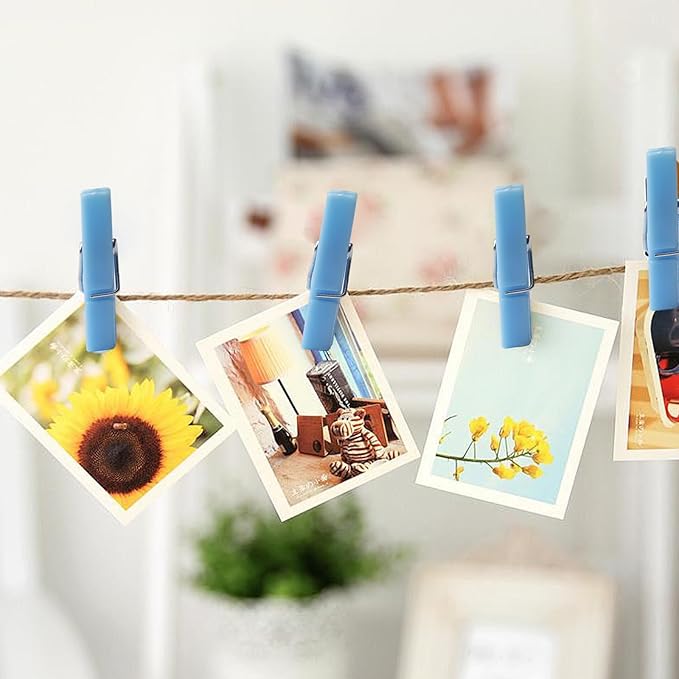 100PCS Blue Plastic Clothes Pins for Boy Baby Shower Games, DIY Crafts, Photos - 1.35 Inch Small Mini Pins, Tiny Clips for Laundry & Picture Displays Gender Reveal Party Decorations