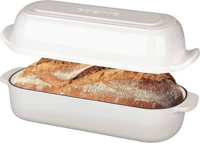 EDGING CASTING Enameled Cast Iron Loaf Pan with Lid, Bread pan, Dutch Oven Bread pan for Homemade Sourdough Bread Baking, 12.5x5.5 inch, 5qt, Red