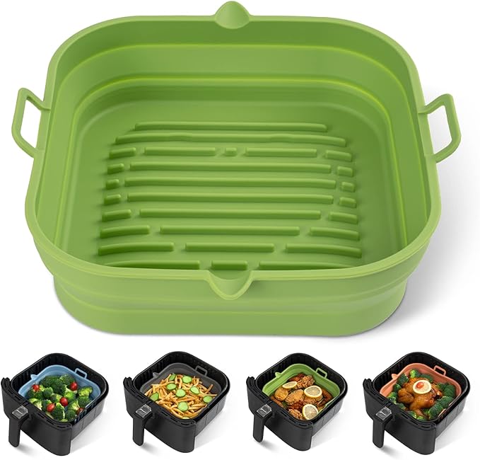 Loveuing Silicone Air Fryer Liners Square - Reusable Airfryer Collapsible Basket - Easy to Clean Air Fryers Pot for 5.8 to 8 Qt Baking Tray Oven Accessories, 8.5 Inch Large