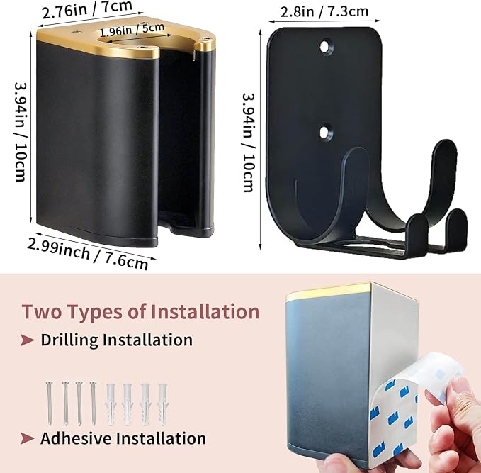 Dyson Airwrap Holder, Aluminum Curling Iron Holder Wall Mount for Dyson Airwrap/Airstraight/Shark Flex Style, Flat Iron Holder for Bathroom Storage, Black & Gold Chochoyah