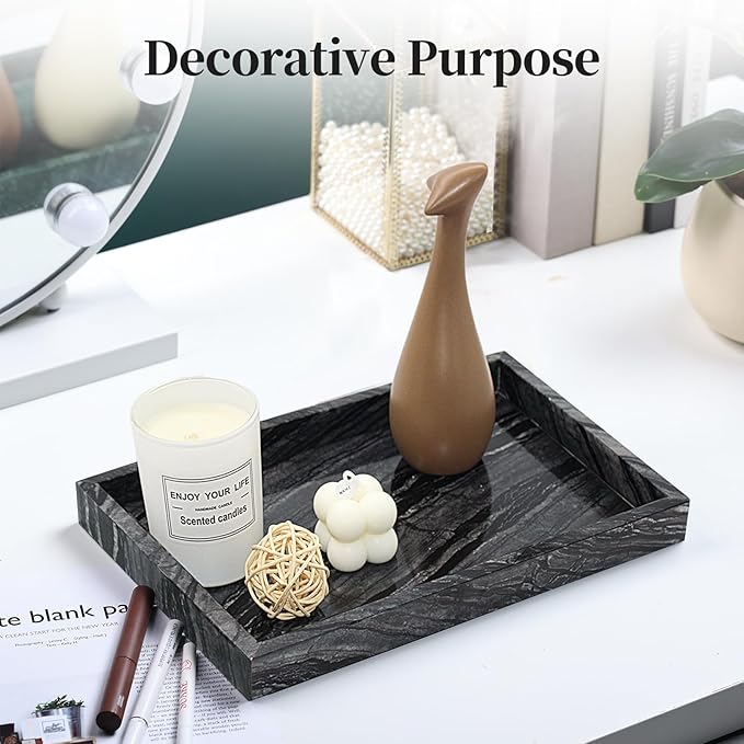 Natural Marble Tray for Bathroom, Genuine Ancient Wood Grain Marble Vanity Tray, Luxury Stone Trays for Dresser, Home Decor, Kitchen, Non-Resin/Non-Ceramic, 12"x 8", Ancient Wood Grain