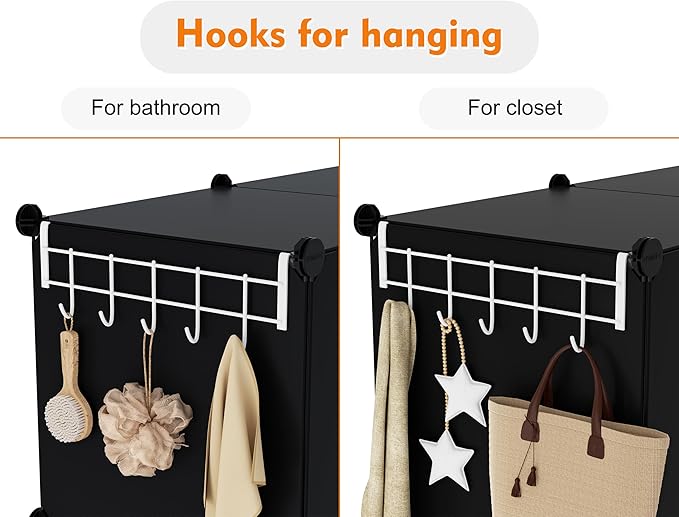 Closet Organizers and Storage, 12 Cube Storage Organizer, Portable Closet Organization Clothes Shelves for Kids, Closet, Bedroom, Bathroom, Office, Black