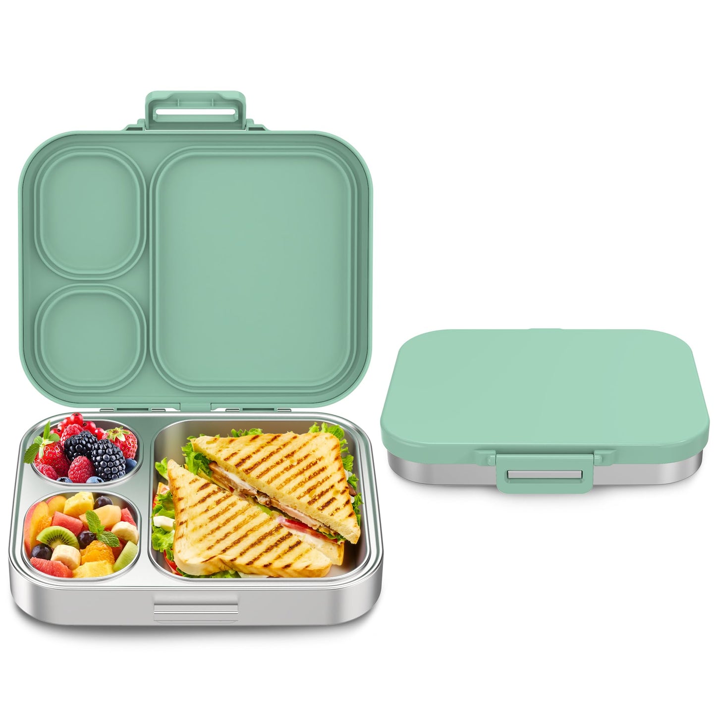 Howeemo Stainless Steel Bento Box Kids, Leak Proof Metal Bento Lunch Box,3 Compartments 304 Stainless Steel Bento Lunch Containers for School and Office, BPA-Free(Blue)