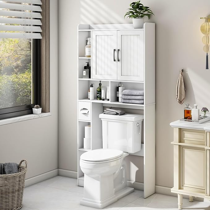 Over The Toilet Storage Cabinet, Farmhouse Storage Cabinet Over Toilet with Barn Door，Home Space-Saving Toilet Rack, for Bathroom, Restroom, Laundry