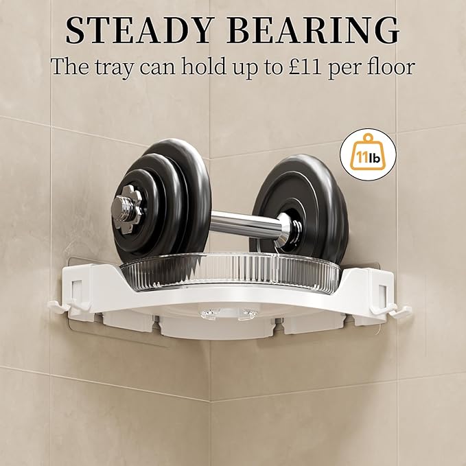 360° Rotating Corner Shower Caddy (2-Pack) - Lazy Susan Bathroom Organizer with Hooks, No-Drill Adhesive Mount for Shower, Kitchen, RV, Space-Saving ABS Plastic Shower Shelf