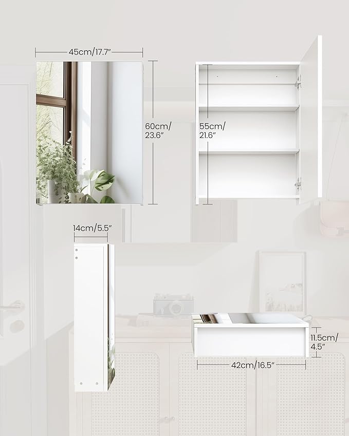 Wall-Mounted Bathroom Vanity with Mirror, Medicine Cabinet with Storage Function, Hanging Storage Cabinet, Adjustable Shelves, White