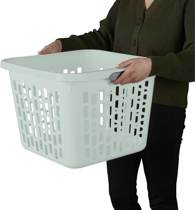 Sterilite Laundry Basket, Plastic Clothes Hamper, Large Square Bin with Comfort Grip Handles and Reinforced Rim, 1.5 Bushel Capacity, Mint, 24 Pack