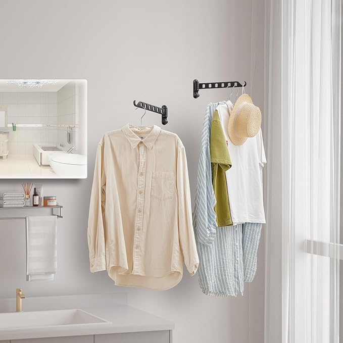 JOOM Laundry Drying Rack Wall Mounted Clothes Drying Rack Clothes Hanger Grey 2 Pack