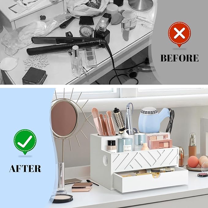 Hair Tool Organizer, Hair Dryer Holder with Drawer, Bathroom Countertop Organizer for Bathroom Accessories, Blow Dryer Organizer for Hair Styling Tools, Vanity Organizer for Bathroom, Vanity, Kitchen