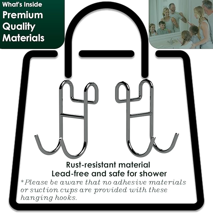 Shower Caddy With Hooks - Razor Holder and Loofah Hanger 2 Pack Silver