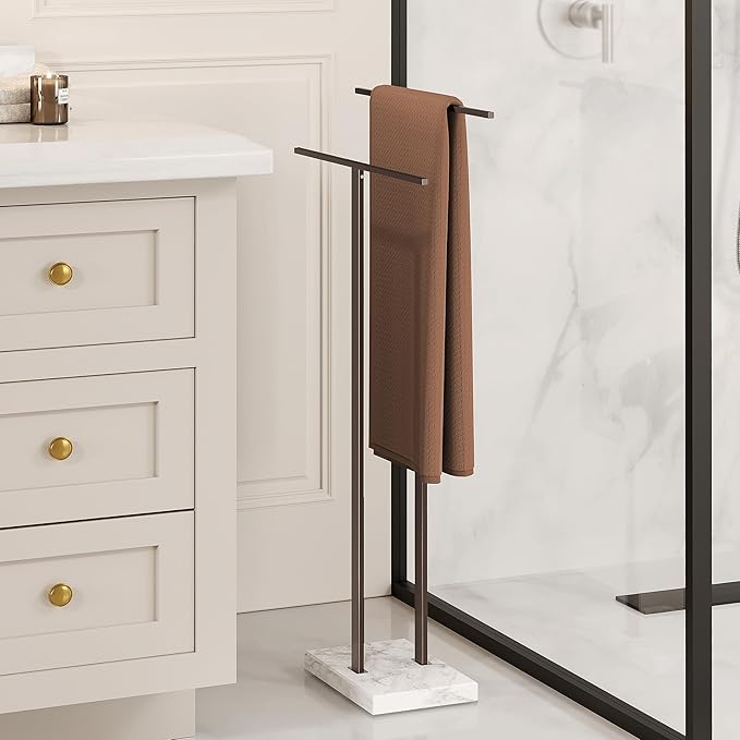 KES Bronze Standing Towel Rack with Weighted Marble Base, 2-Tier Towel Rack Stand for Bathroom Floor, Bath Towel Holder Fits Bath Towel & Hand Towel,18/8 Stainless Steel, BTH217-BB