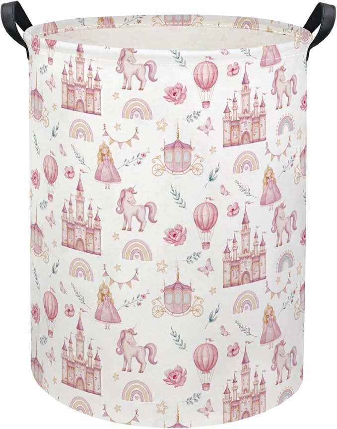 HIYAGON Baby Laundry Basket Baby Hamper for Nursery Girl Kids Butterfly Hamper Cute Kids Toys Storage Bin Organizer Butterfly Room Decor for Home(Princess Castle)