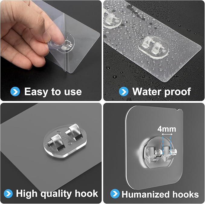 Shower Caddy Adhesive Replacement, Transparent Strong Adhesive Hooks, No Drilling, Waterproof, for Shower Caddy, Bathroom Storage Shelves and Kitchen Racks (Double*4pcs)