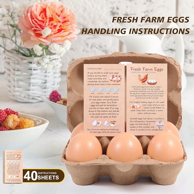 40 Pack Half Dozen Egg Cartons Bulk 6 Count, Empty Natural Paper Pulp Egg Cartons Reusable, Strong Sturdy Design Made from Natural Cardboard.