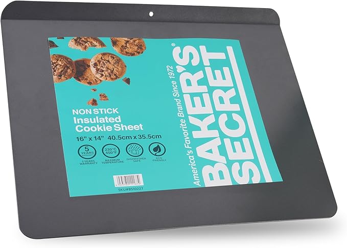 Baker's Secret 2pcs Insulated Cookie Sheet Cookie Tray 16" x 14", Carbon Steel Insulated Double Wall, for Baking Roasting Cooking, Dishwasher Safe Home Baking Supplies PFOA, PFOS, PTFE free