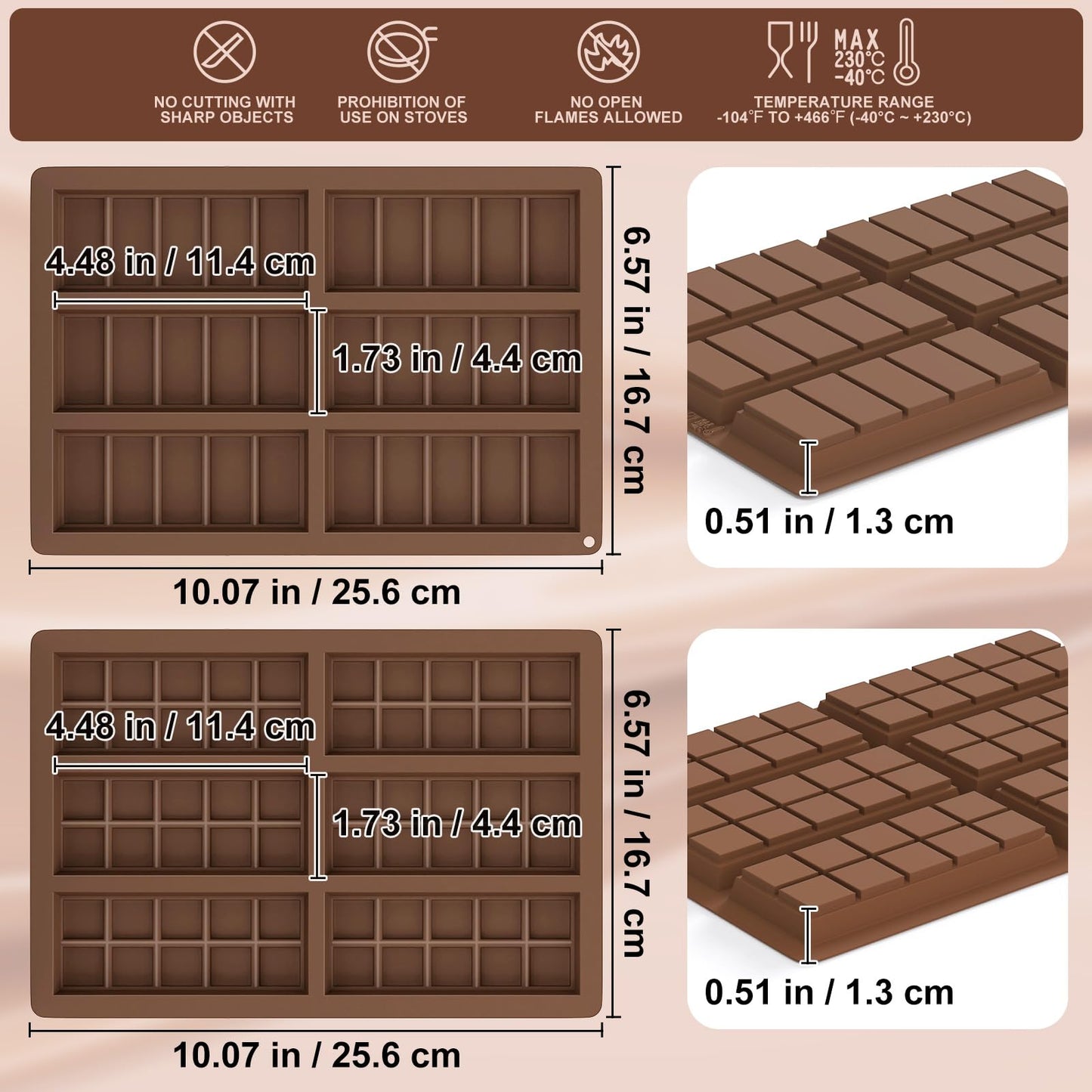 2 Pack Chocolate Bar Mold for Dubai Chocolate