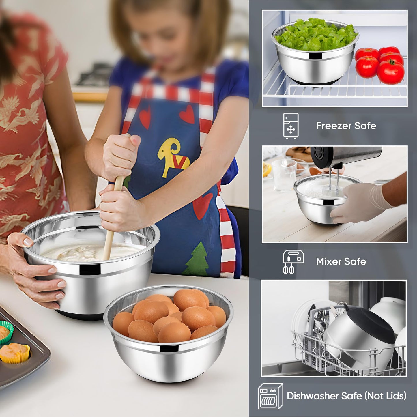 TeamFar Mixing Bowls, Salad Bowls with Airtight Lids, Black