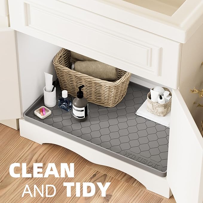 Silicone Under Sink Mat 37" x 22", kitchen Essentials and Gadgets, Shelf liner and Cabinet Protector, Home Organizers and Storage, Waterproof Bathroom Tray