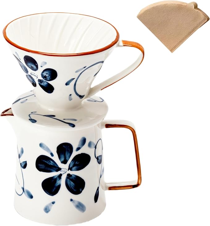 HYAXGM Pour Over Coffee Maker,Ceramic Coffee Maker With 40 pcs Paper Filter，15oz/450ml Pour Over Coffee Dripper (Starry Blue, V02)