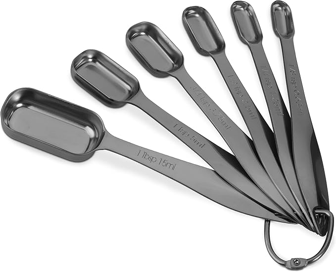 6-Piece 18/8 Stainless Steel Measuring Spoons Set, Dark Gray