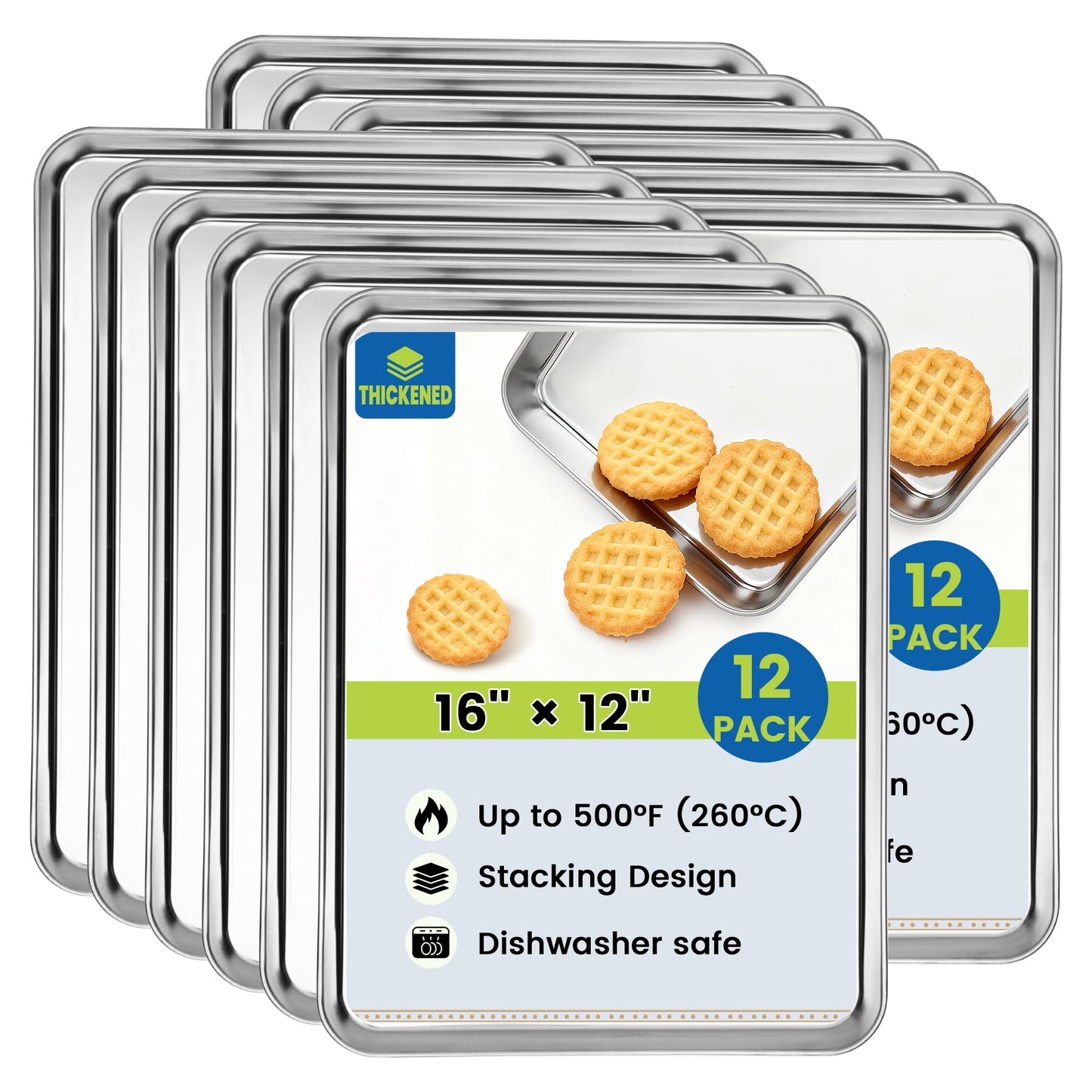 BIEAMA 6 Pack Stainless Steel Toaster Oven Baking Sheets, 16 x 12 in