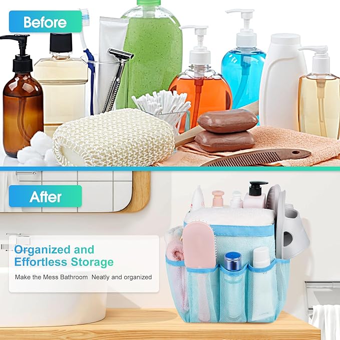 Attmu Mesh Shower Caddy Portable for College Dorm Room Essentials with 8 Pockets, Hanging Shower Caddy Dorm Basket, Quick Dry Bag for Bathroom