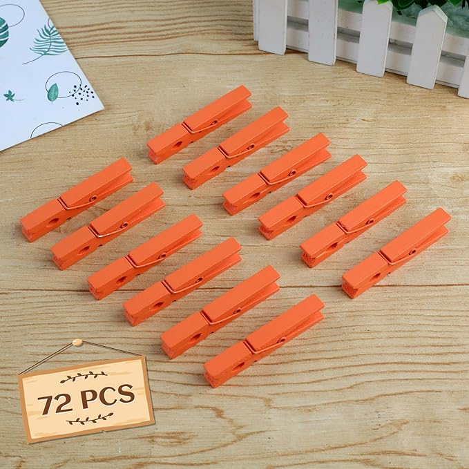 Phinus 72 Pcs Wooden Clothes Pins, 2.9 Inch Clothes Pins for Hanging Clothes, Pictures, Photos, Classroom, Crafts, Decoration, Clothespins Heavy Duty (Orange)