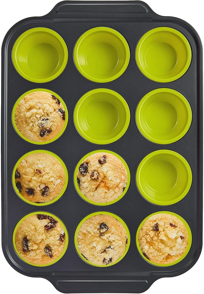 BRONYPRO Silicone Muffin Pans for Baking with Metal Frame, Egg Bite Molds, Cupcake Pans 12 Regular Size, Muffin Tins Easy to Pop Nonstick Non Toxic Bakeware for Oven,Rose Pink