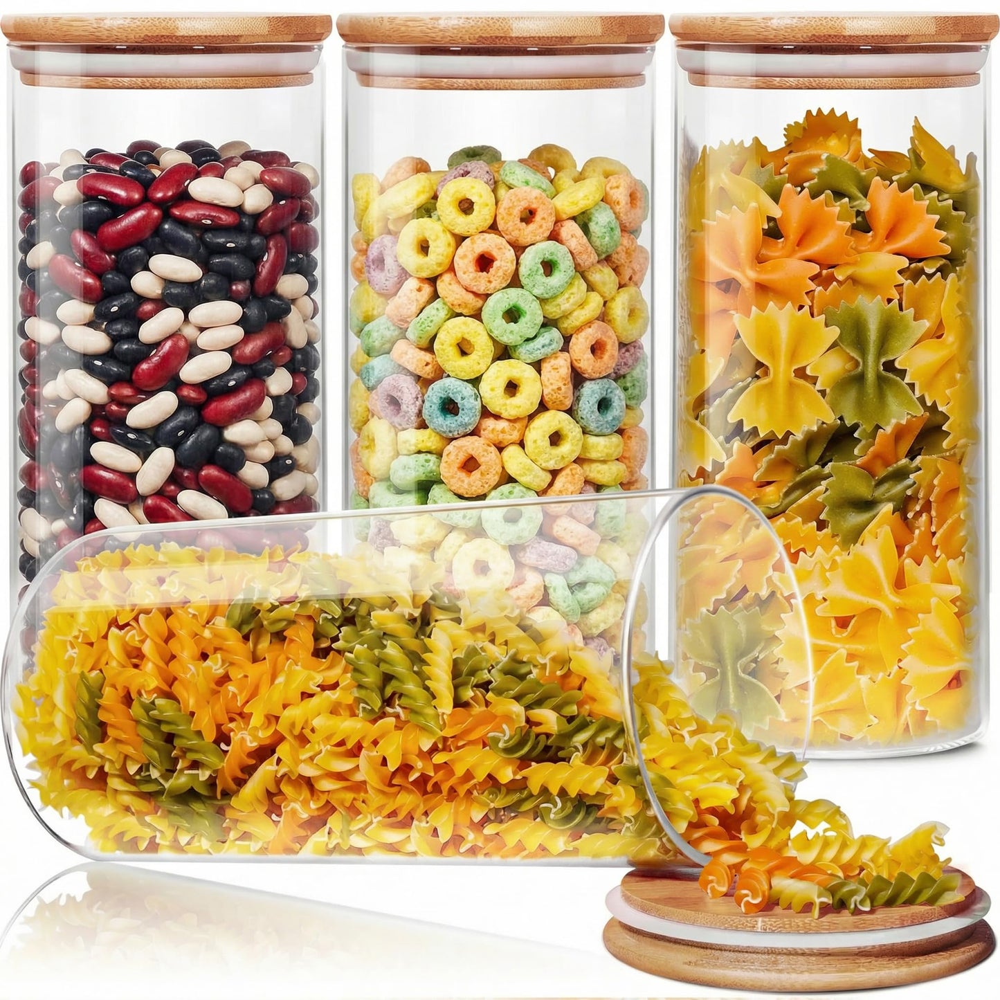 27 oz Glass Jars with Bamboo Lids, Airtight Food Storage Containers, 6 Pack