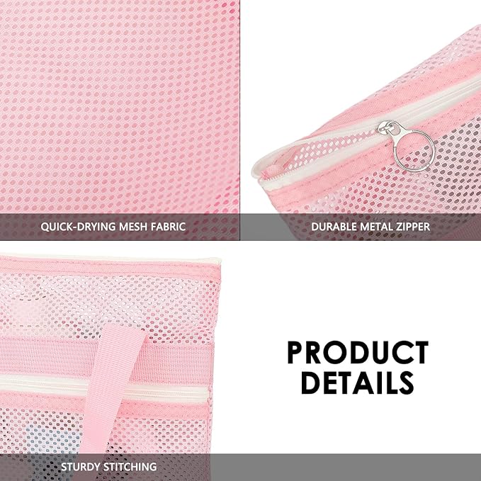 Mesh Shower Caddy Portable Shower Bag for Travel, Gym, Camping – Quick-Dry Hanging Toiletry Organizer with Zipper Pockets for Bathroom Essentials,Pink