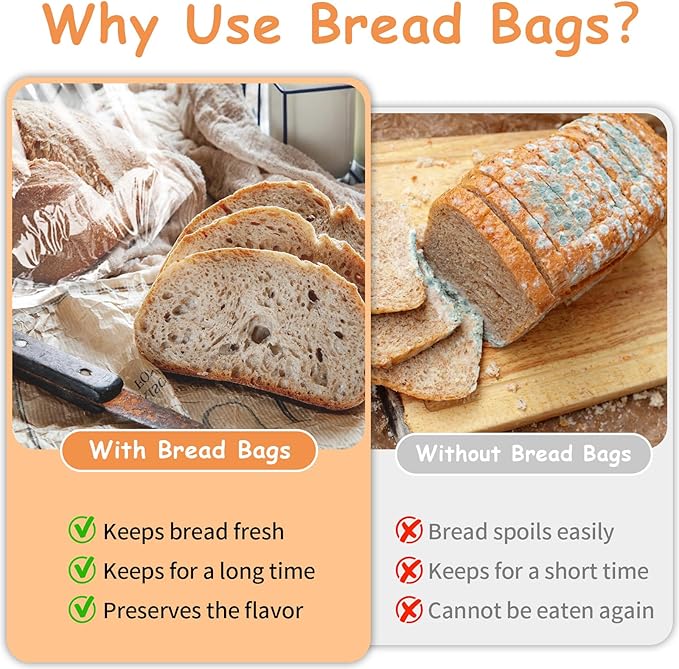 Bread Bags with Ties, 72 Pack Clear Bread Bags for Homemade Bread and 100 Ties, Adjustable Reusable Plastic Bread Bags, Bread Loaf Bags for Home Bakers and Bakery Owners