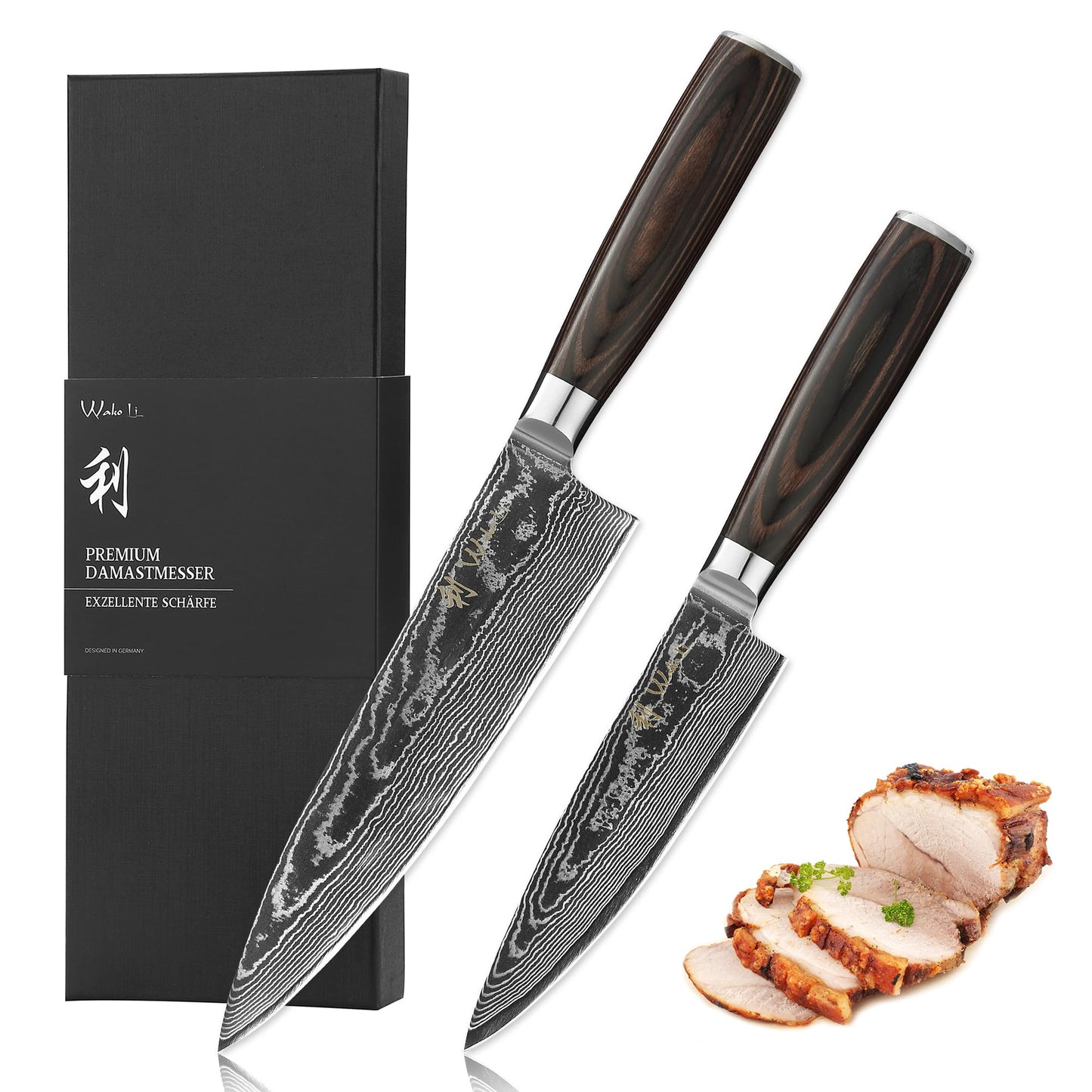 Wakoli EDIB Essentials 2-Piece Damascus Chef Knife Set, VG10 Core, Gift Box