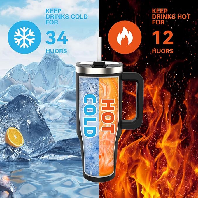 20 oz Tumbler with Handle,Tumbler with Lid and Straw,Double Wall Insulated Cup Stainless Steel Travel Mug(Cold for 34 Hours),Water Bottle for Iced Tea,Coffee,Cold Beverages(Black)