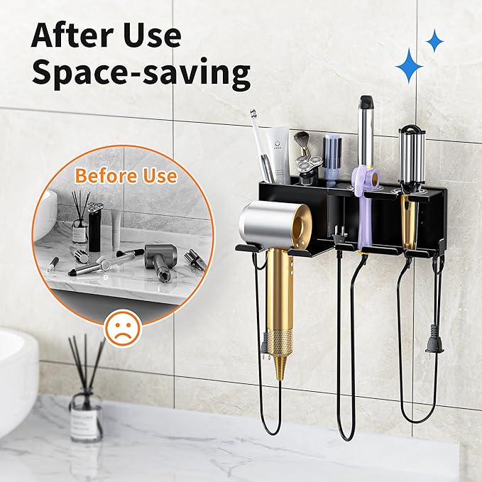 Hair Dryer Holder, Hair Tool Organizer, Blow Dryer Hanger Wall Mount for Dryer Hook, Bathroom Space-Saving Blow Dryer Organizer, Curling Irons Storage Wall Mounted