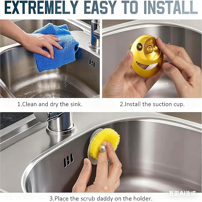 Stainless Steel Smiley Face Sponge Holder, Silver Sink Caddy Organizer Storage with Suction Cup for Kitchen, Kitchen Accessories Decor Scrubber-Gold