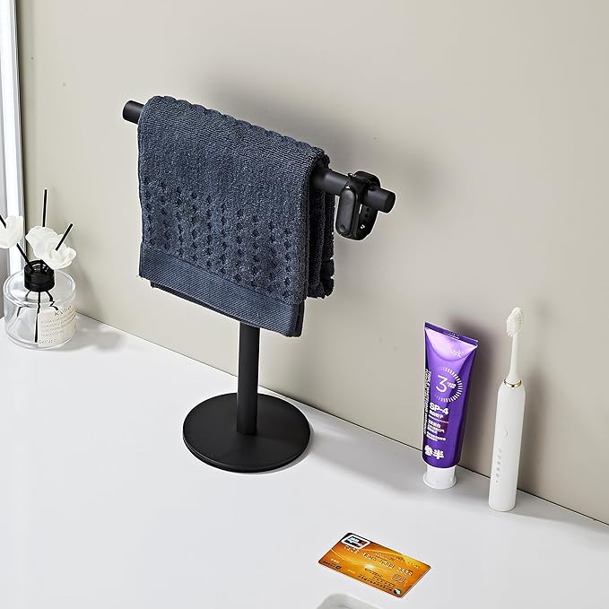 Bathroom Hand Towel Holder Stand，T-Shape Hand Towel Holder Stand SUS304 Stainless Steel Matte Black for Bathroom，Kitchen or Vanity Countertop