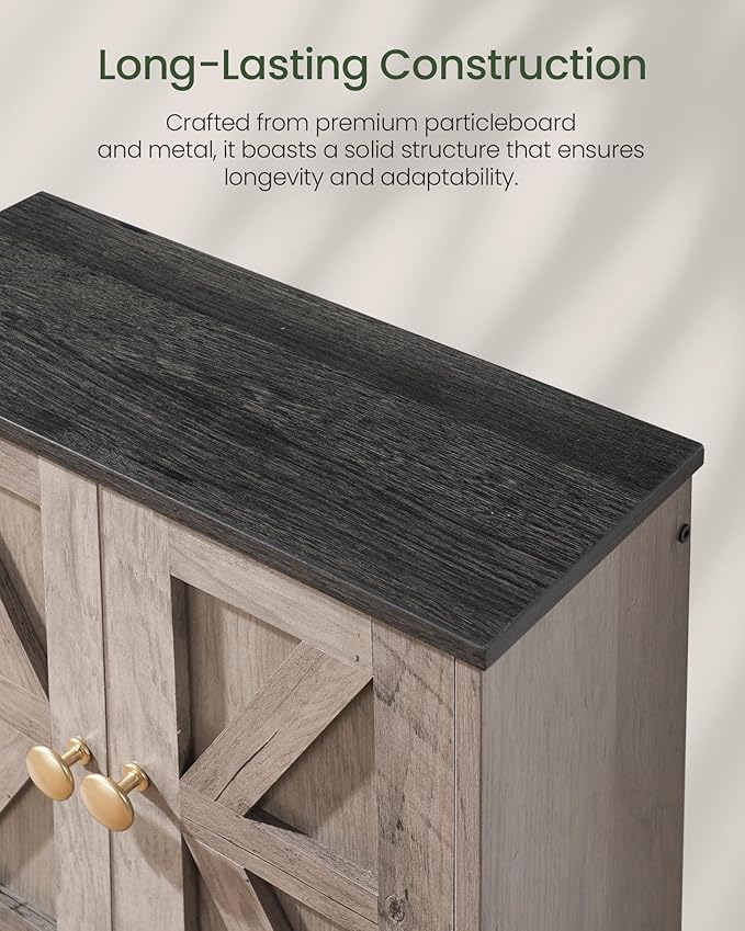 Bathroom Wall Cabinet, Medicine Cabinet with Open Partition and Towel Bar, Rustic Storage Cabinet with Open and Hidden Storage Space, for Bathroom, Living Room, Greige and Charcoal Black